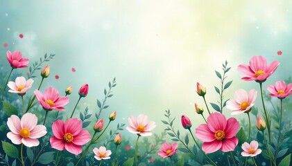 Delicate wildflowers & vines, soft pastel hues , background, design, illustration