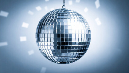 Fototapeta premium Shiny silver disco ball with mirrored squares. Party and dance concept.