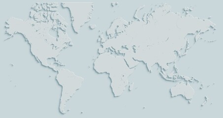 A white, three-dimensional world map. The composition is centered on Europe. © KEN Illust.Shop