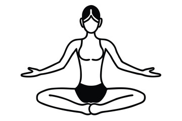 Breathing Control Yoga Silhouette Vector   Pranayama Meditation Pose Illustration