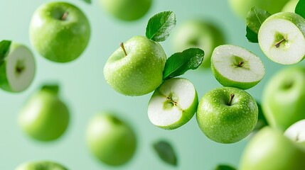 Green Apples Floating in Air