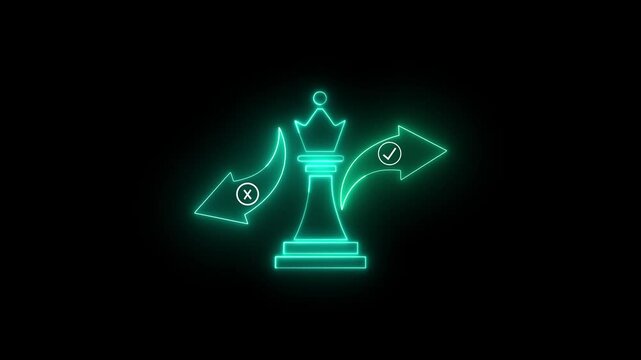 Strategic Planning concept is a process where organizations define their future vision, goals, and objectives, and outline how to achieve them. Animated strategic decision icon on virtual screen.