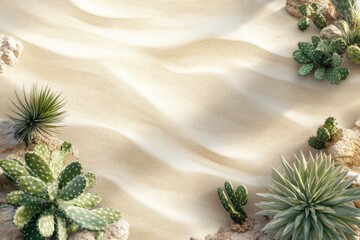 Desert Landscape Textured Sand Dunes with Succulents and Cacti