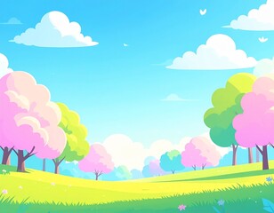 Vibrant Pastel Tree Avenue with Blue Sky