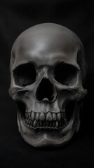 Obraz premium Realistic black skull displayed against a dark background, highlighting intricate details and textures of the human anatomy