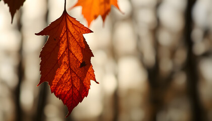 Obraz premium Delicate veins of a golden autumn leaf, silhouette. with white shades