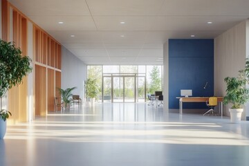 Fototapeta premium Modern open-plan office lobby with natural light