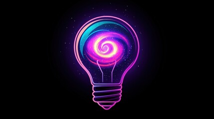 Create a glowing light bulb icon with a swirling galaxy inside, symbolizing infinite possibilities and the vastness of imagination.