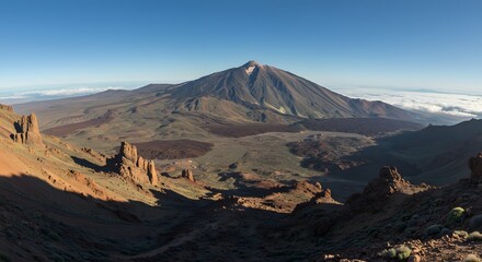 Scenic Mountain Peak View with Valley and Clear Blue Sky