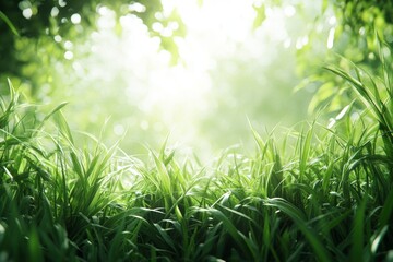 Lush Green Grass in Sunlight Vibrant Spring Meadow Nature Background Image