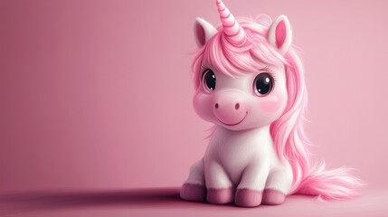 A cute little unicorn with a pink mane