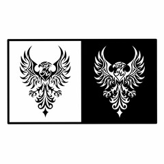 Elegant Phoenix Crest in Black and White