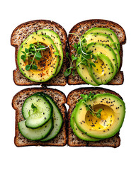 Avocado and Cucumber Toast A High Angle Food Photography Studio Shot, cut out, no background