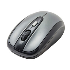 Modern wireless computer mouse with scroll wheel and two buttons, captured on a transparent background, ideal for technology or communication projects