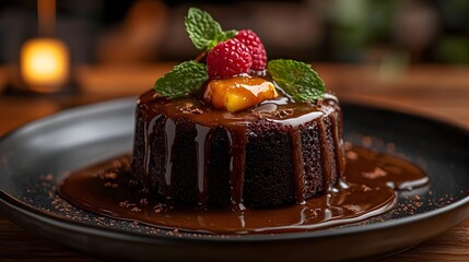 Warm Chocolate Lava Cake with Caramel Sauce