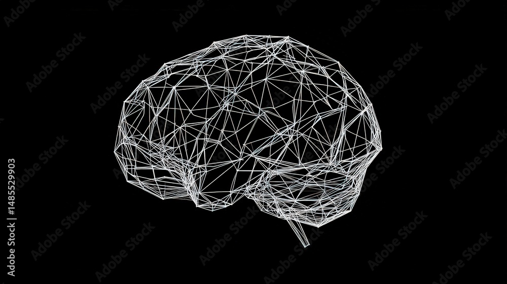 Poster create a minimalist brain icon design using geometric lines and sharp edges.