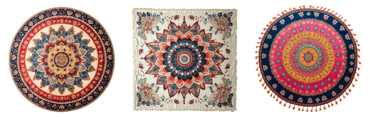 Elegant Mandala Design Round Rugs Isolated on Transparent Background