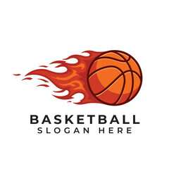 Basketball Logo Flaming Ball and Typography