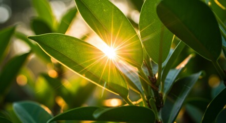Fototapeta premium Bright Sunlight Through Green Leaves