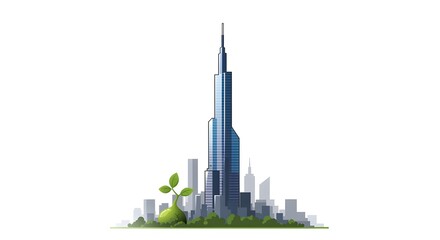 Obraz premium Tall Building and Growing Sprout in City Skyline