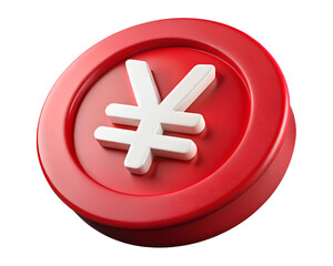 Obraz premium Rendered 3d japanese yen currency symbol on a red coin isolated against on transparent background