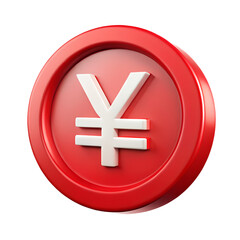 Obraz premium 3d rendered japanese yen currency symbol on a red coin isolated against on transparent background
