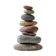 Balanced stack of smooth colorful stones on zen spa red art calm gray life on transparent background