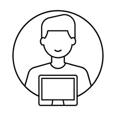 Man and Computer Icon Vector Illustration Cartoon, Clipart, Line Art Printable Design.eps
