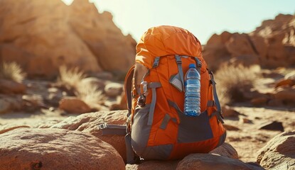 Hiking backpack in a desert landscape