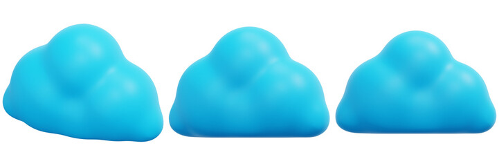 Set of Dimensional Blue Fluffy Clouds 3d Render Icon Illustration