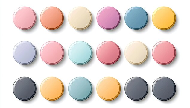 Colorful round buttons, various pastel and muted tones