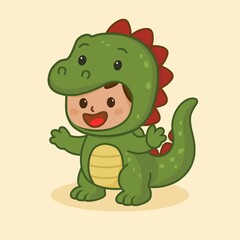 cartoon illustration of a boy wearing a dinosaur costume