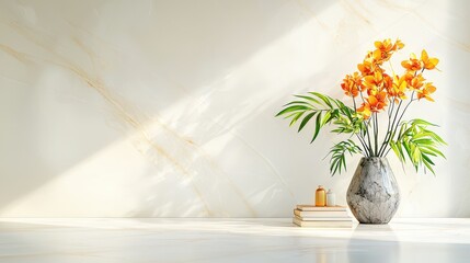 Abstract view of marble interacting with sunlight, minimalist design emphasizing quiet luxury
