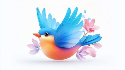 Obraz premium Colorful 3D bird logo in vibrant hues, minimal and adorable, floating on a white isolated background, perfect for branding.