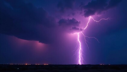 A powerful lightning bolt striking a dark, stormy sky Dramatic, natural phenomenon , power of nature, force