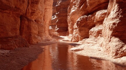 Sun-drenched canyon with a flowing stream