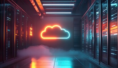 Futuristic server room with glowing cloud (1)