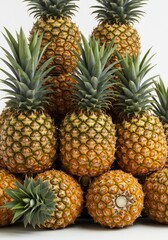 Fototapeta premium Golden Pineapple Stack Against White Background