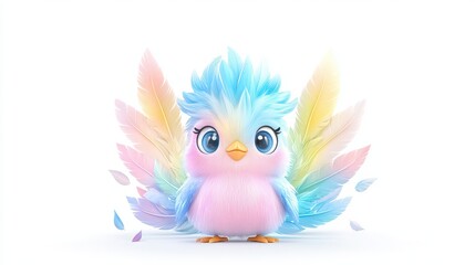 Regal bird in 3D minimal style, colorful and cute, isolated on a clean white background, elegant and modern logo.