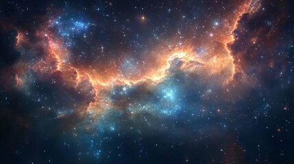 Naklejka premium Cosmic Nebula with Vibrant Orange and Blue Hues