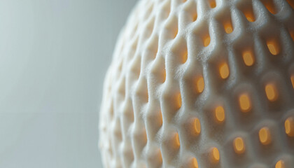 Close-up of intricate 3D printed structure with warm illumination and abstract design
