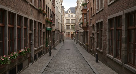 Walking Down a Quiet European Street with Cobblestone and Classic Brick Buildings