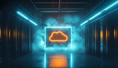 Futuristic server room, cloud computing