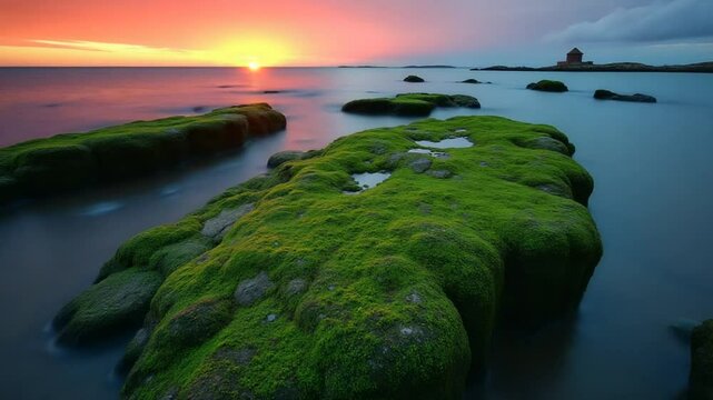 Mossy Rocks at Sunset