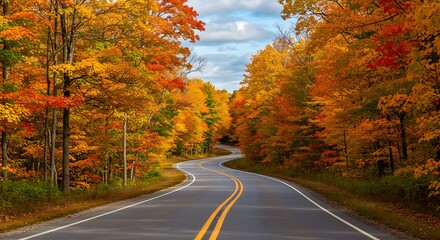 Obraz premium Autumn Road Through Colorful Forest