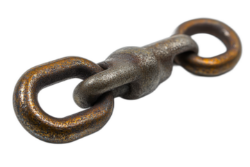 Rusted metal ring attached to a chain isolated on transparent background.