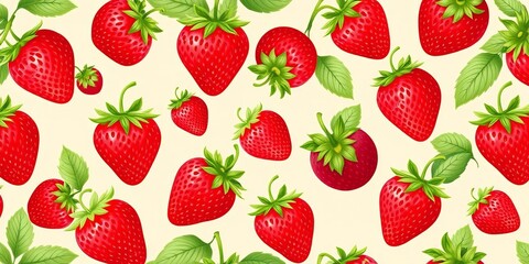 Vibrant strawberry vector pattern, seamless, beige background Ideal for wrapping paper or wallpaper, berries, design element