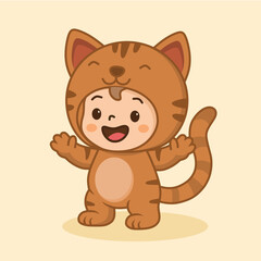 cartoon illustration of a boy wearing a cat costume
