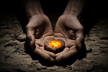 A heart of fire held in hands