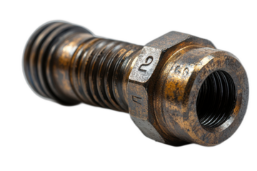 Brass threaded fitting with hexagonal head and female threads isolated on transparent background.